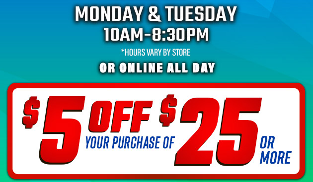 $5 off $25. Exclusions apply. Use code E250825