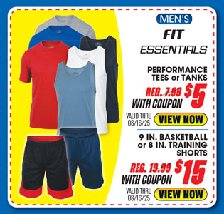 Fit Essentials Men's Performance Short-Sleeve Tee, Tank or 9'' Basketball or 8'' Training Shorts