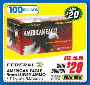 Federal American Eagle 9mm Luger 100-Round Value Pack
