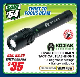 Kodiak Kiran Rechargeable 10,000 Lumen Tactical Flashlight