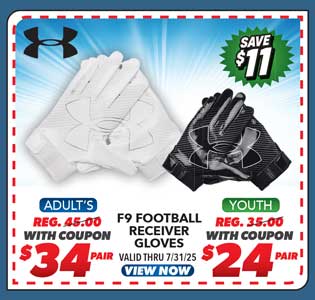 Under Armour F9 Adult's or Youth Receiver Football Gloves