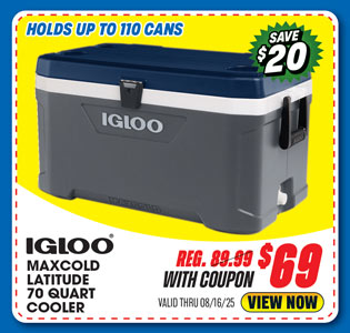 Igloo MaxCold Latitude 70-Quart Cooler or Sierra Padded Scoop Event Chair