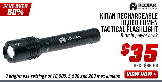 Kodiak Kiran Rechargeable 10,000 Lumen Tactical Flashlight