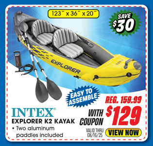 Intex Explorer K2 Inflatable Kayak with 2 Aluminum Oars and Pump - 2-Person