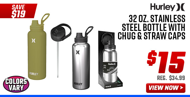 Hurley 32 oz. Stainless Steel Bottle with Chug & Straw Caps
