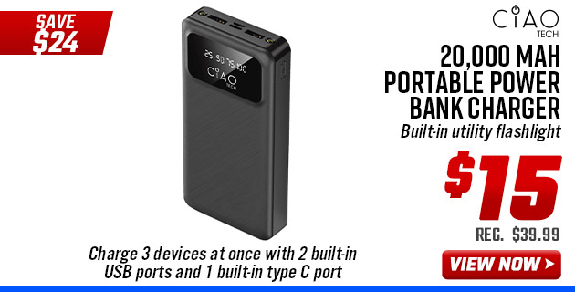 CIAO TECH 20,000 mAh Portable Power Bank Charger