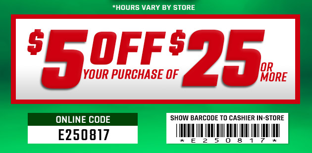 $5 off $25. Exclusions apply. Use code E250817