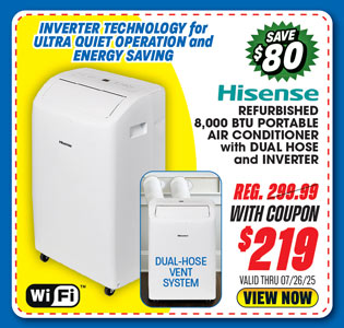 Hisense Refurbished 8,000 BTU Portable Air Conditioner with Dual Hose and Inverter
