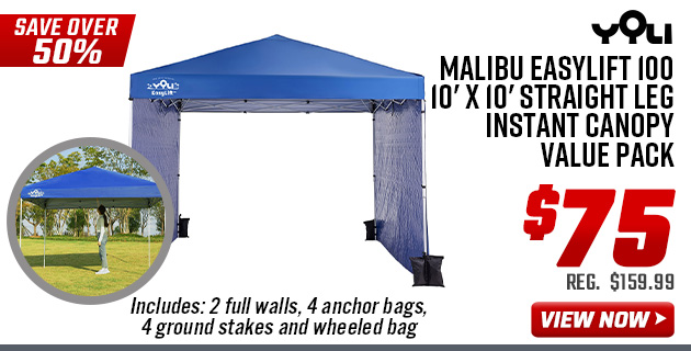Yoli Malibu EasyLift 100 10' x 10' Straight Leg Instant Canopy Value Pack