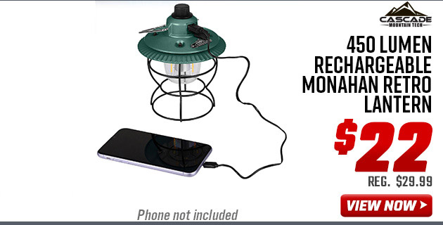 Cascade Mountain Tech 450 Lumen Rechargeable Monahan Retro Lantern