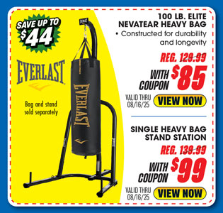 Everlast 100 lb. Elite Nevatear Heavy Bag or Single-Station Heavy Bag Stand
