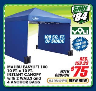 Yoli Malibu EasyLift 100 10' x 10' Straight Leg Instant Canopy Value Pack
