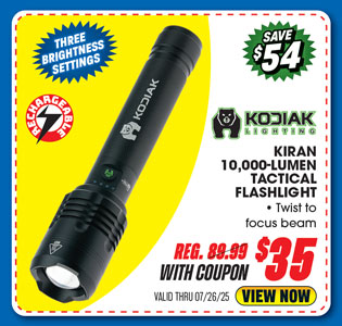 Kodiak Kiran Rechargeable 10,000 Lumen Tactical Flashlight