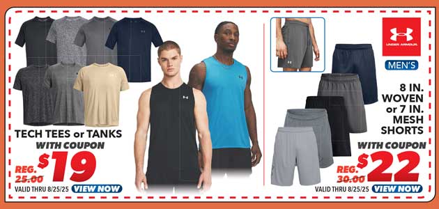 Under Armour Tech Tee, Tank, 8 In. Woven Shorts or 7 In. Shorts 