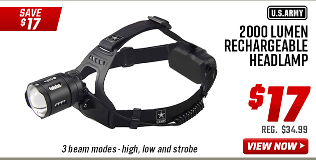 U.S. Army 2000 Lumen Rechargeable Headlamp