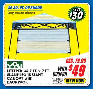 Yoli LiteTrek 36 7' x 7' Slant Leg Instant Canopy with Backpack