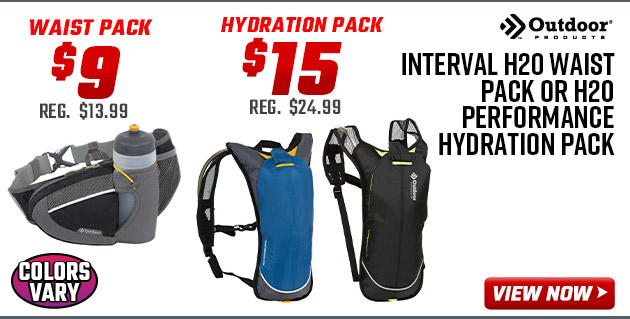 Outdoor Products Interval H20 Waist Pack or H2O Performance Hydration Pack 