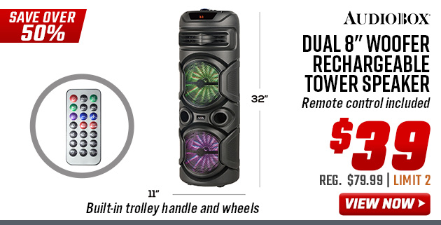 Audiobox Dual 8 Woofer Rechargeable Tower Speaker