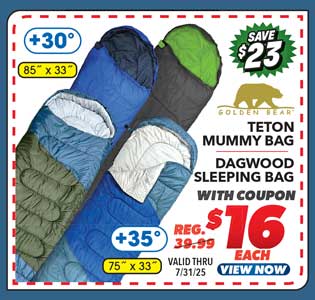 Golden Bear Teton +30° Mummy Bag or Dagwood Sleeping Bag