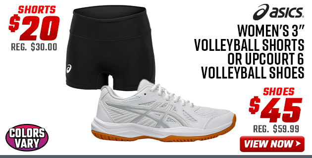 Asics Women's 3 Volleyball Shorts or Upcourt 6 Volleyball Shoes