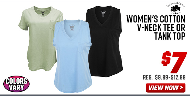 Cottonwood Canyon Women's Cotton V-Neck Tee or Tank Top