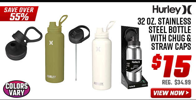 Hurley 32 oz. Stainless Steel Bottle with Chug & Straw Caps