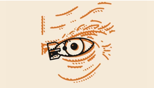 an illustration of a nuclear weapon superimposed over an eye resembling Donald Trump's