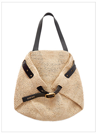 LOEWE Punch Hole Medium Leather-Trimmed Raffia Tote