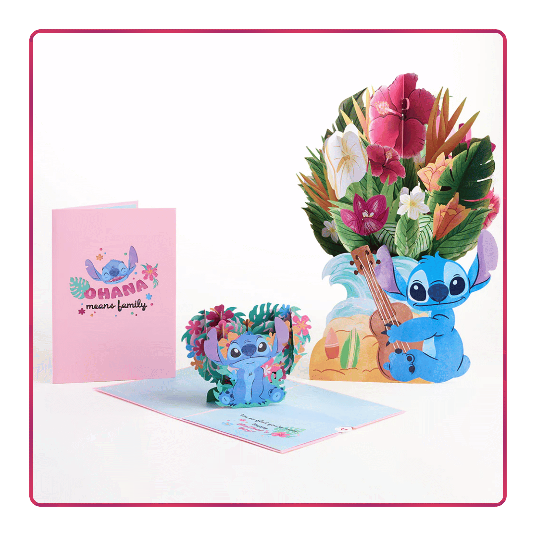 Disney's Stitch Mother's Day Pop-Up Card & Flower Buds Bouquet Bundle