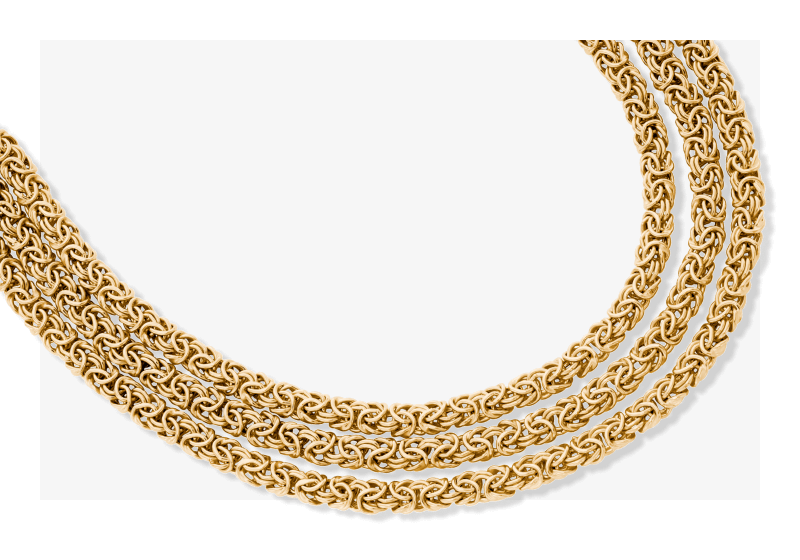 Three-Strand Byzantine Chain Necklace 2.95mm Hollow 14K Yellow Gold 18