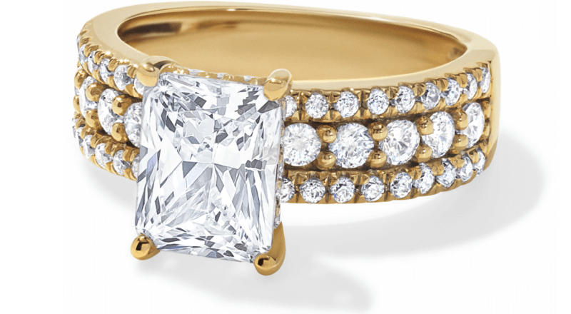 Now + Forever Lab-Grown Diamonds Radiant-Cut Hidden Halo Three-Row Engagement Ring 3-1/2 ct tw 14K Yellow Gold