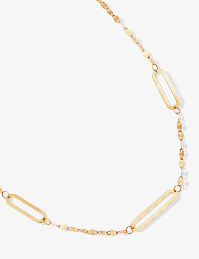 4mm Paperclip Station Mirror Chain Necklace Hollow 10K Yellow Gold 18