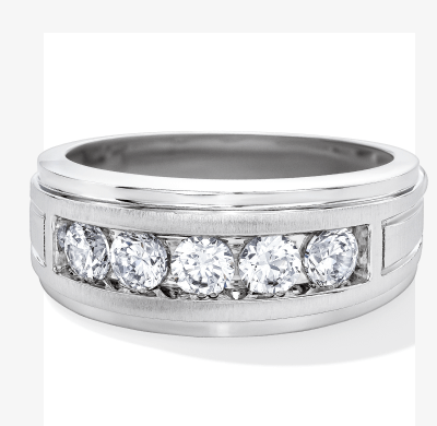 Men's Now + Forever Lab-Grown Diamonds Five-Stone Wedding Band 1 ct tw 14K White Gold
