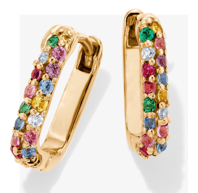 KAY x Rocksbox Multi Lab-Created Gemstone & Lab-Grown Diamond Hoop Earrings 1/20 ct tw 24K Yellow Gold Vermeil Sterling Silver