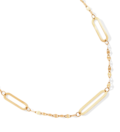 4mm Paperclip Station Mirror Chain Necklace Hollow 10K Yellow Gold 18
