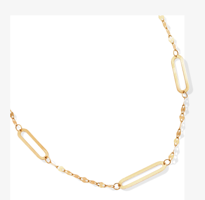 4mm Paperclip Station Mirror Chain Necklace Hollow 10K Yellow Gold 18