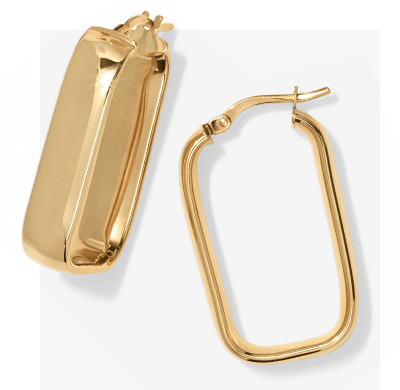 Rectangle Hoop Earrings 10K Yellow Gold 28mm