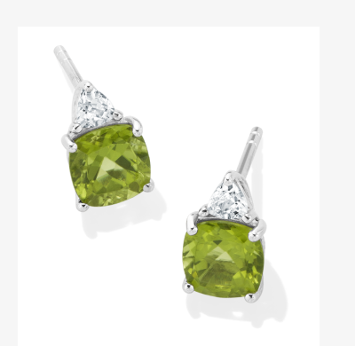 Cushion-Cut Peridot & White Lab-Created Sapphire Stud Earrings Sterling Silver