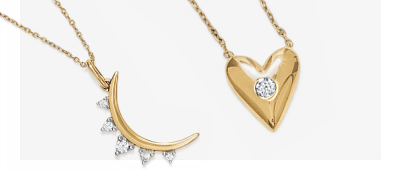 A crescent moon and heart pendant necklaces from Studio by KAY