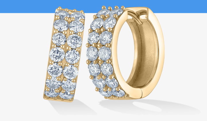 KAY Lab-Grown Diamonds Two-Row Pavé Huggie Hoop Earrings 2 ct tw 10K Yellow Gold