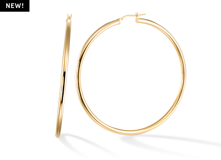 STUDIO BY KAY Tube Hoop Earrings 24K Yellow Gold Vermeil Sterling Silver 65mm