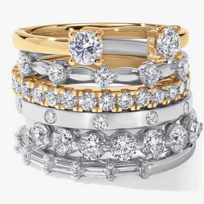 White and Yellow Gold Diamond Studded Stacked Rings