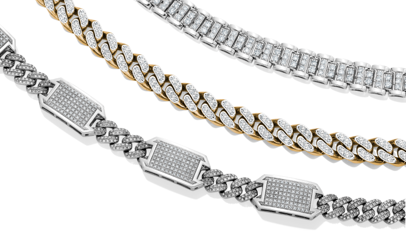 Image showcasing a variety of Gold and Diamond Men's Necklaces.