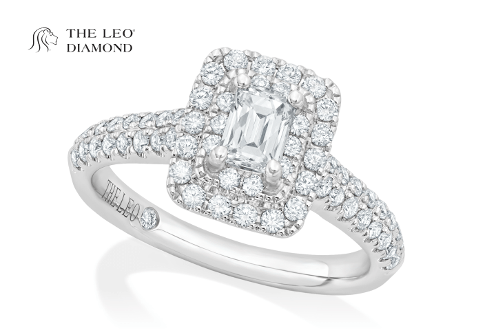 THE LEO Diamond Engagement Ring 1 ct tw Emerald & Round-cut 14K White Gold