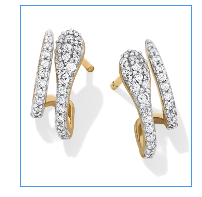 Diamond Snake Two-Row J-Hoop Earrings 1/3 ct tw 10K Yellow Gold