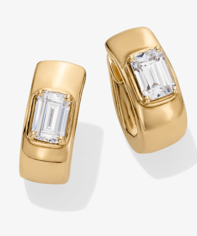 STUDIO BY KAY Lab-Grown Diamonds Emerald-Cut Solitaire Hoop Earrings 1 ct tw 24K Yellow Gold Vermeil Sterling Silver