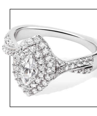 Now + Forever Lab-Grown Diamonds Marquise-Cut Double Halo Engagement Ring 3/4 ct tw 14K White Gold