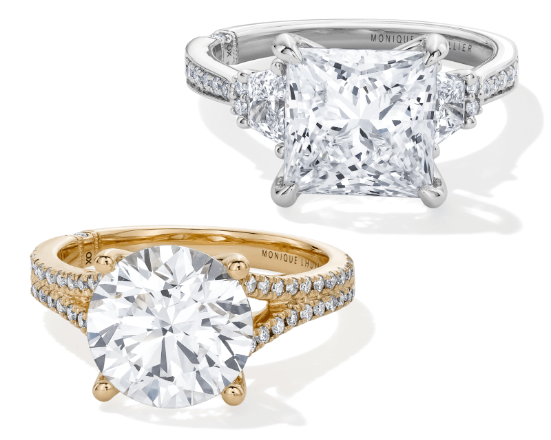 Two examples of lab-grown diamond engagement rings