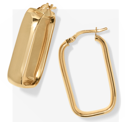 Rectangle Hoop Earrings 10K Yellow Gold 28mm