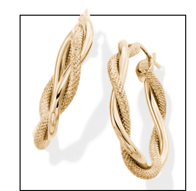 Reaura Twisted Mesh Hoop Earrings Repurposed Hollow 14K Yellow Gold 26mm